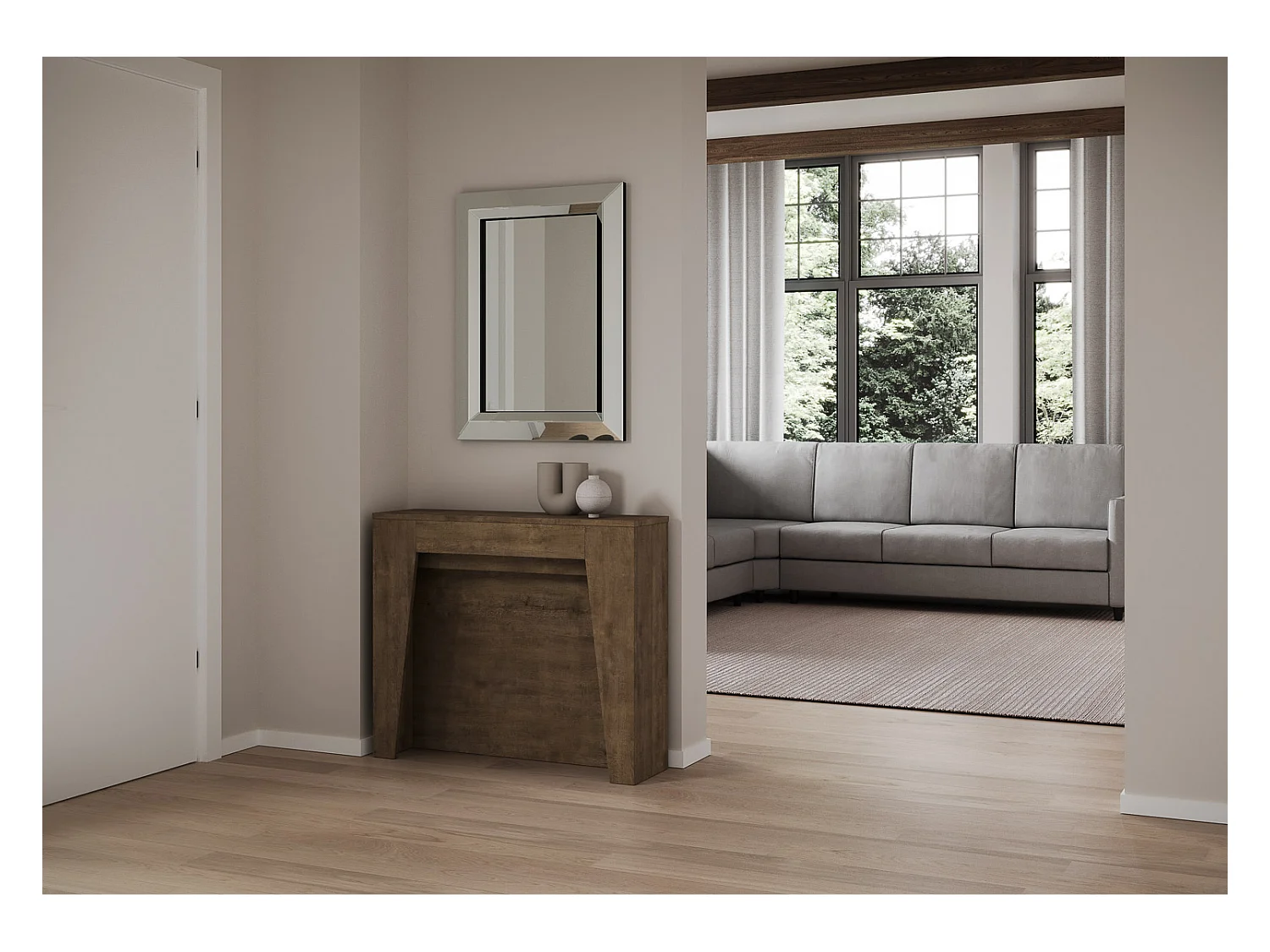 Console Extensible 90x25/211 cm Anea Noyer rallonges internes