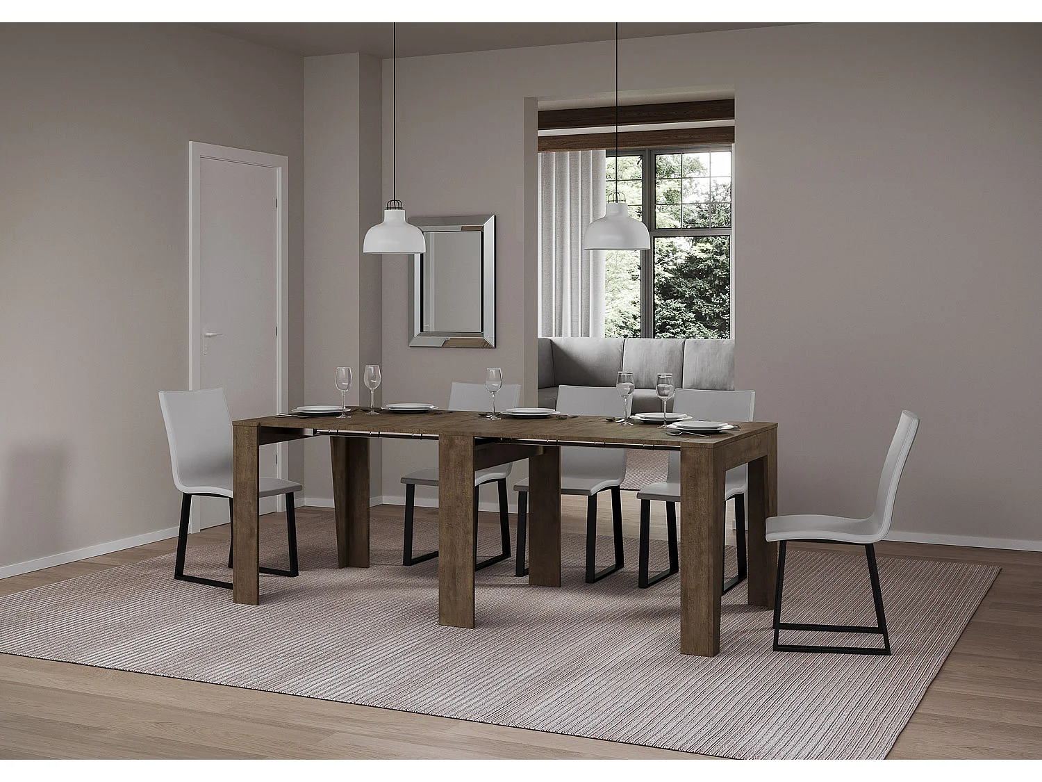 Console Extensible 90x25/211 cm Anea noyer rallonges internes