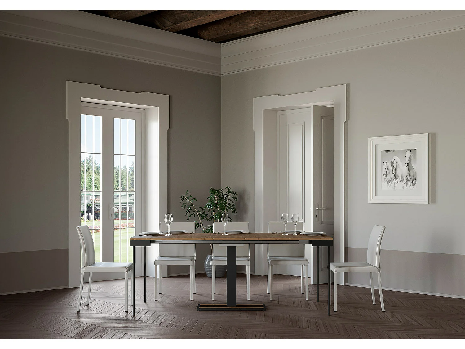 Console extensible 90x40/190 cm Capital Small Evolution Sapin Teint Structure Anthracite