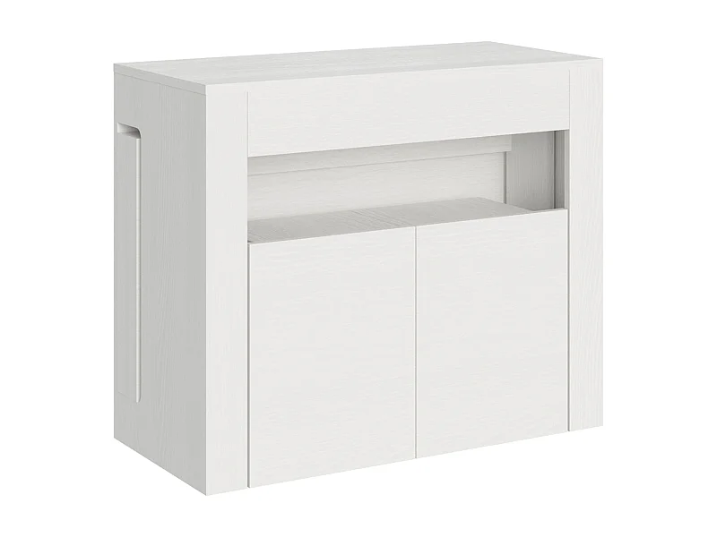 Console extensible 90x42/302 cm Evolve frêne blanc rallonges internes avec banc inférieur