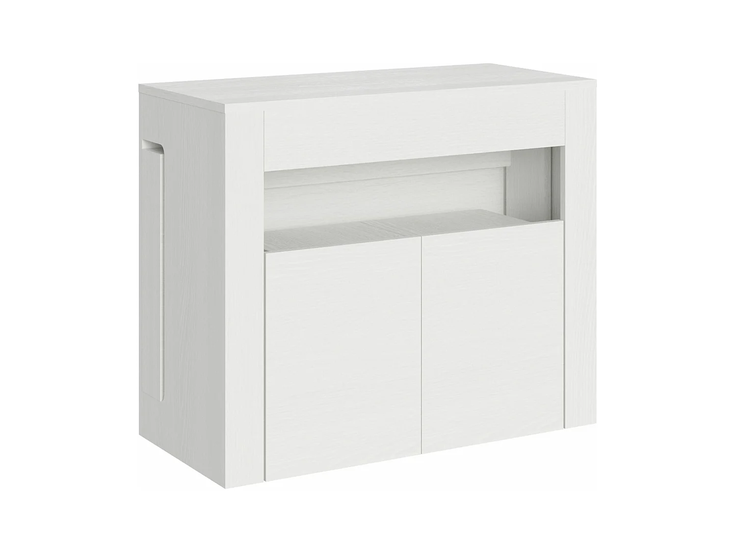 Console extensible 90x42/302 cm Evolve Frêne Blanc rallonges internes avec banc inférieur