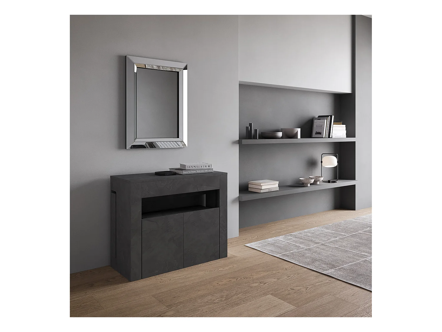 Consola extensible 90x42/302 cm Evolve Antracita Spatolato con banco inferior