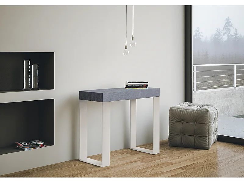 Console Extensible 90x40/300 cm Tecno noyer pieds blancs