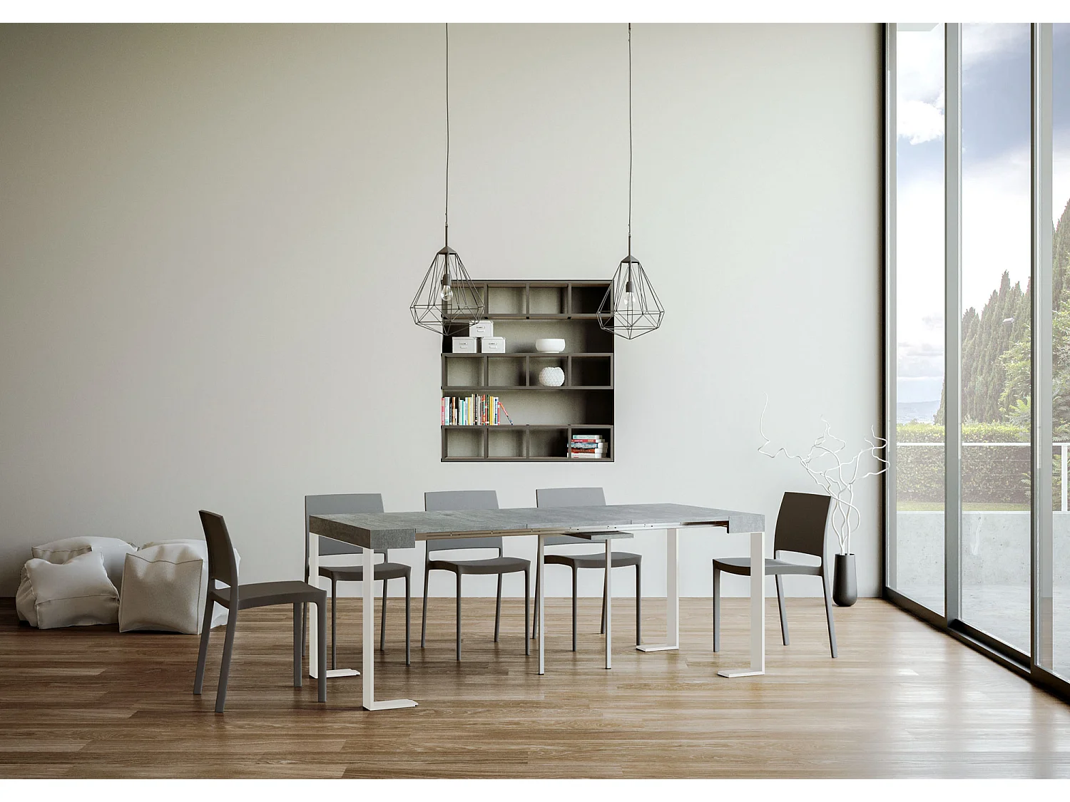 Udtrækkeligt konsolbord 90x40/300 cm Tecno Cemento hvidt stel
