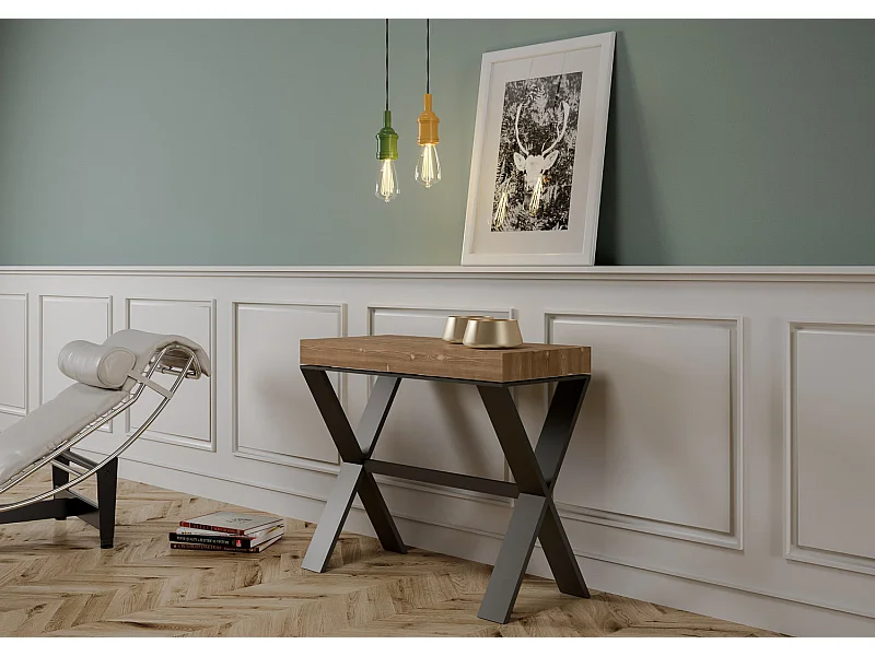 Konsola rozkładana 90x40/190 cm Xenia Small Premium barwiona jodła antracytowa struktura