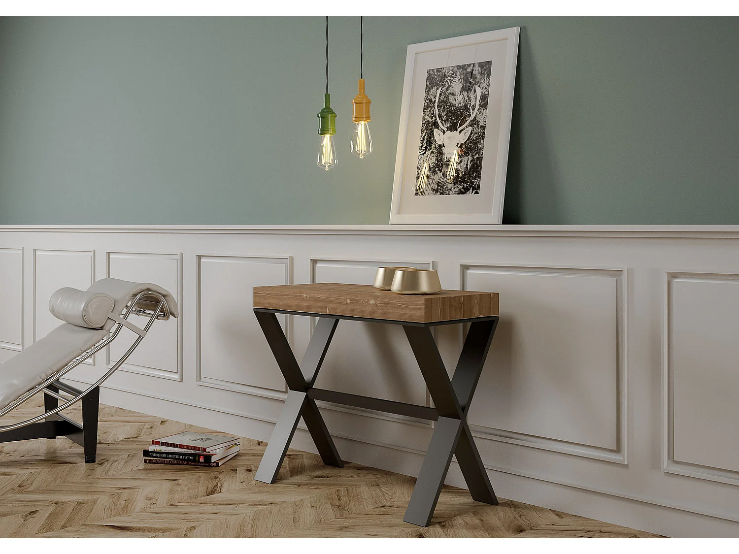 Konsola rozkładana 90x40/190 cm Xenia Small Premium barwiona jodła antracytowa struktura