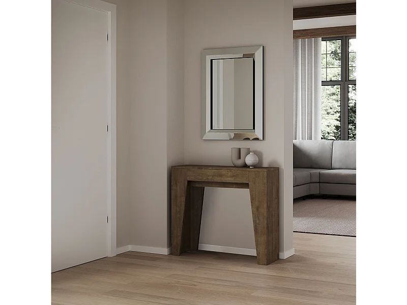 Kleine uitschuifbare houten console Bora 90x25/181 cm-Kleur Bruin