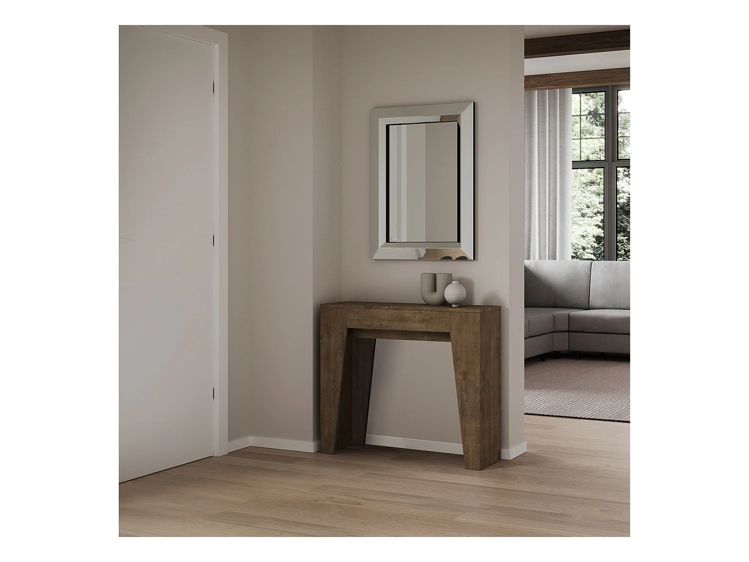 Ausziehbare Konsole 90x25/181 cm, schmales Walnussholz