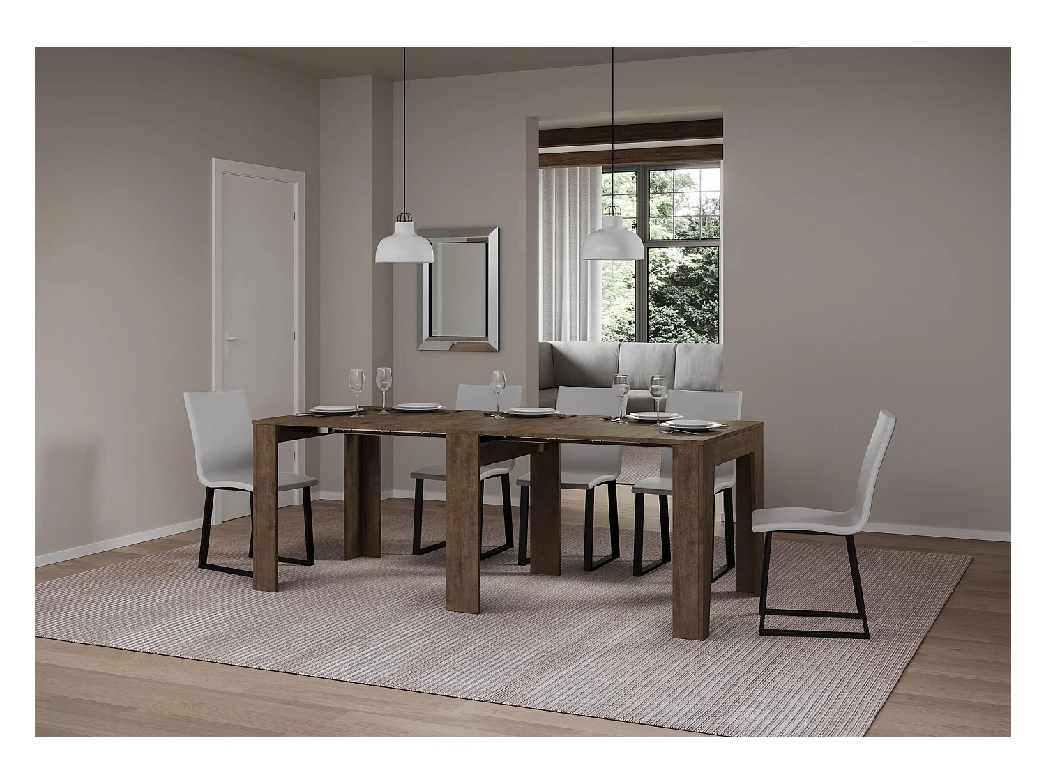 Ausziehbare Konsole 90x25/181 cm, schmales Walnussholz