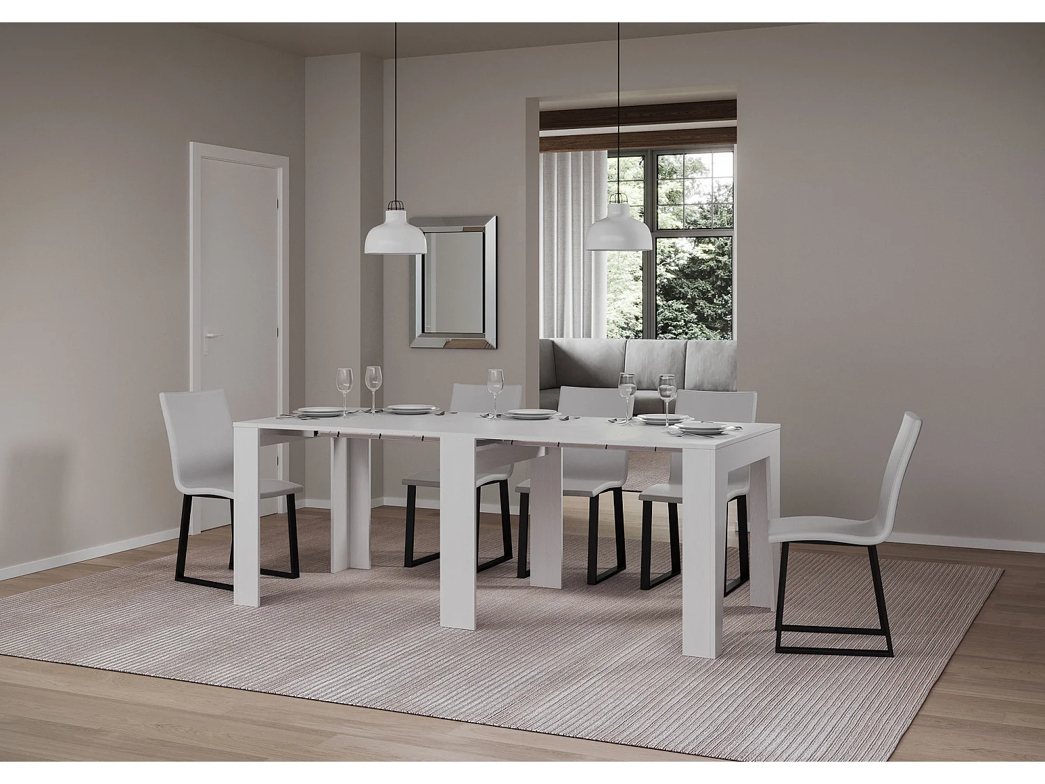 Consola extensível 90x25/181 cm Estreita Branca Cinza