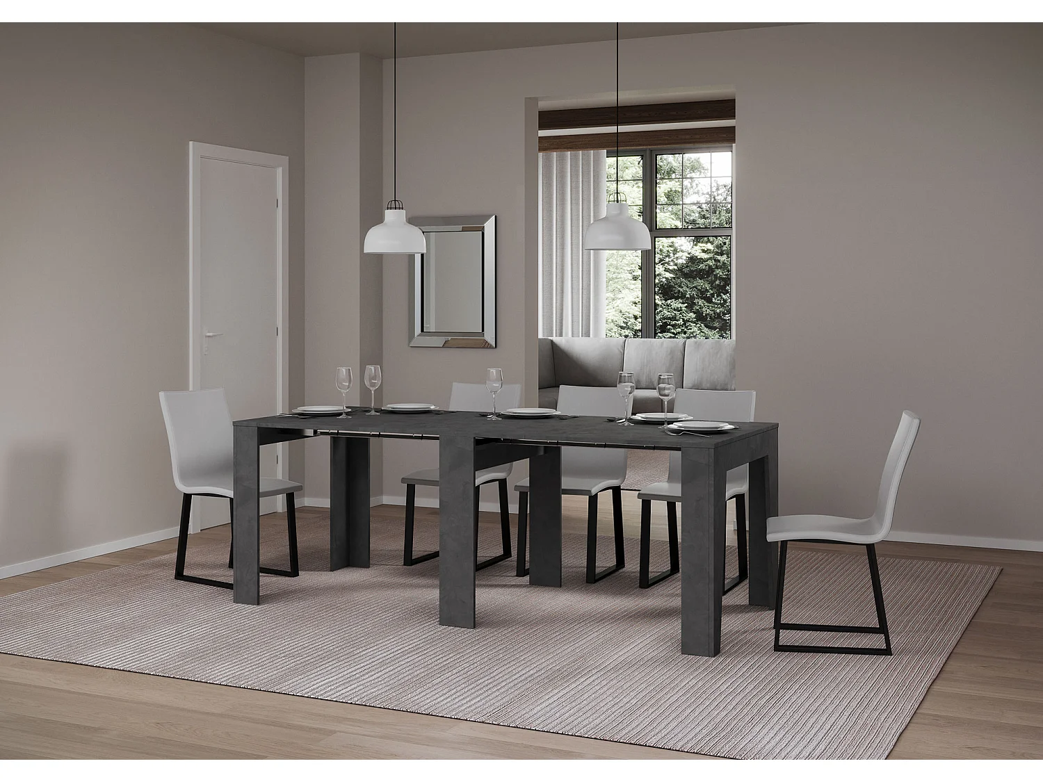 Kleine uitschuifbare houten console Bora 90x25/181 cm-Kleur Houtskool grijs