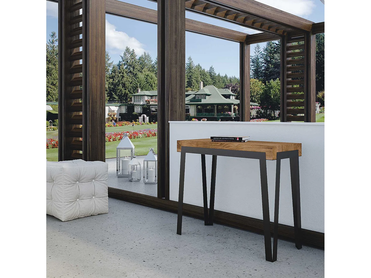 Ausziehbare Konsole 90x40/290 cm Rio Tinto Fir mit Rostrahmen