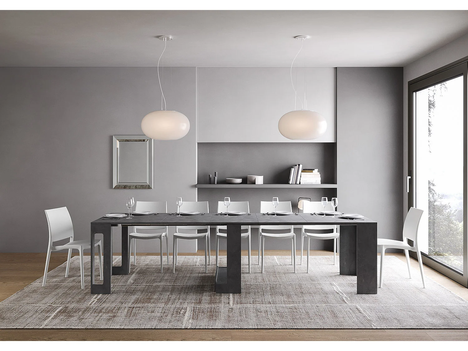 Uitschuifbare console 90x42/302 cm Evolve Spatel Antraciet