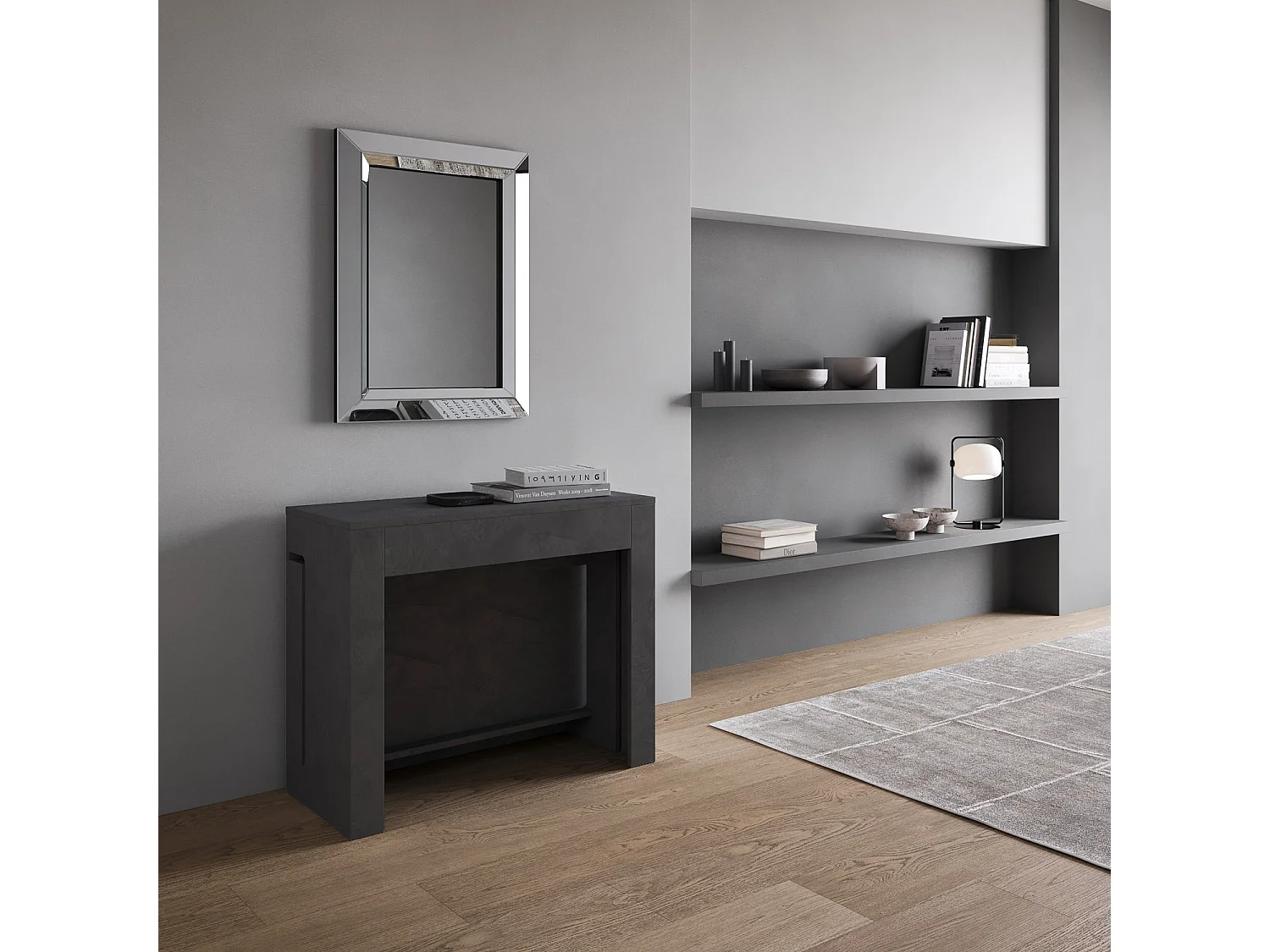 Console extensible 90x42/302 cm Evolve anthracite spatulé rallonges internes