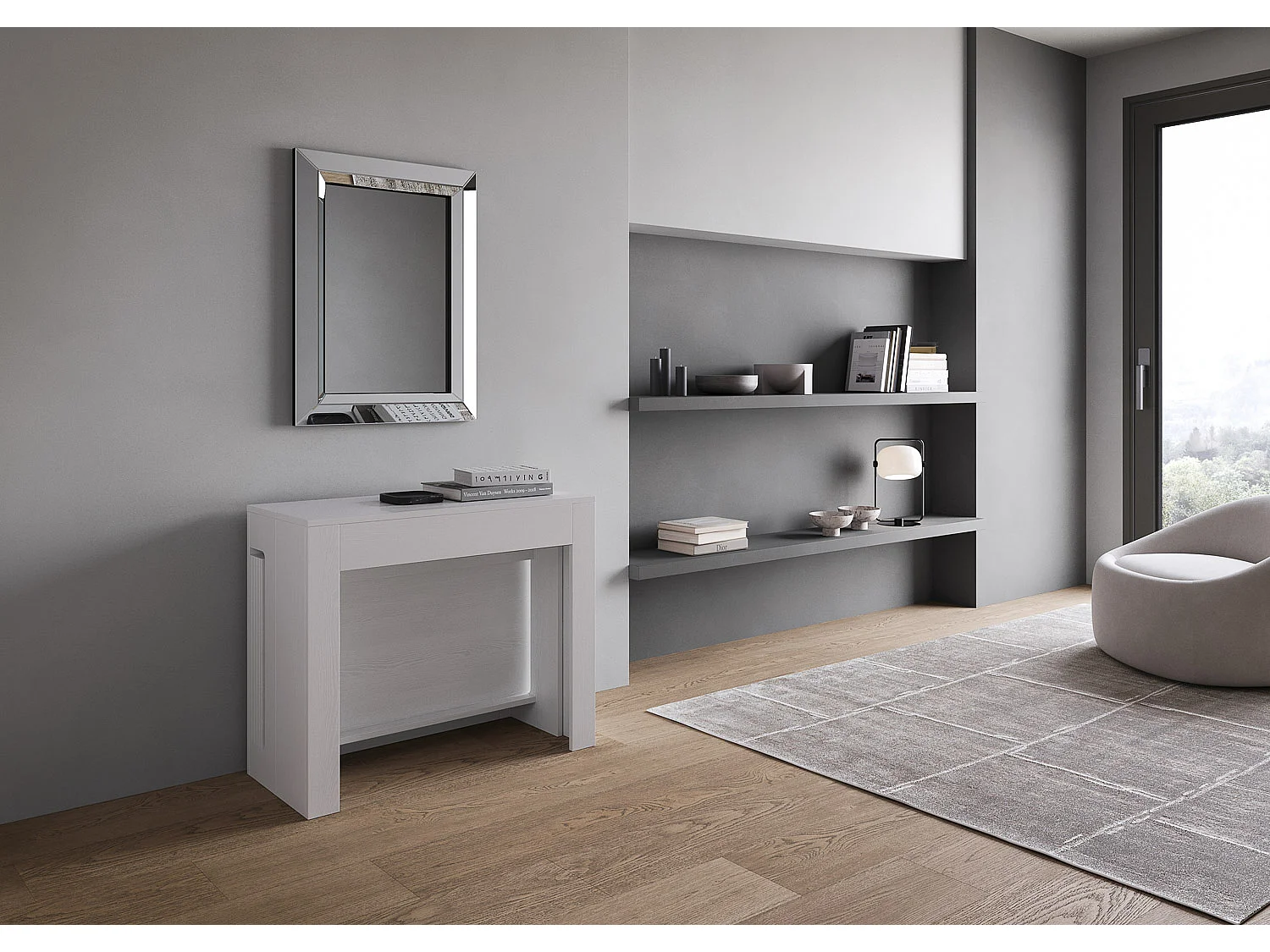 Console extensible 90x42/302 cm Evolve frêne blanc rallonges internes