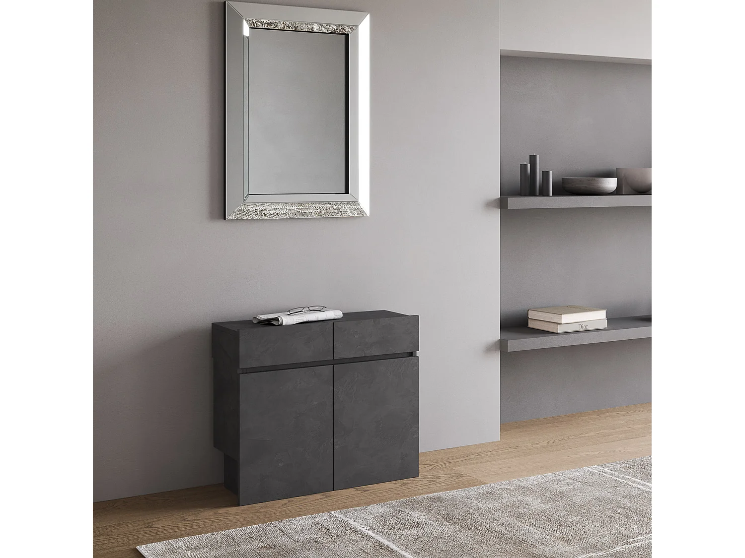 Untere und obere ausziehbare Bänke 72x26/300 cm Evolve Antracite Spatolato