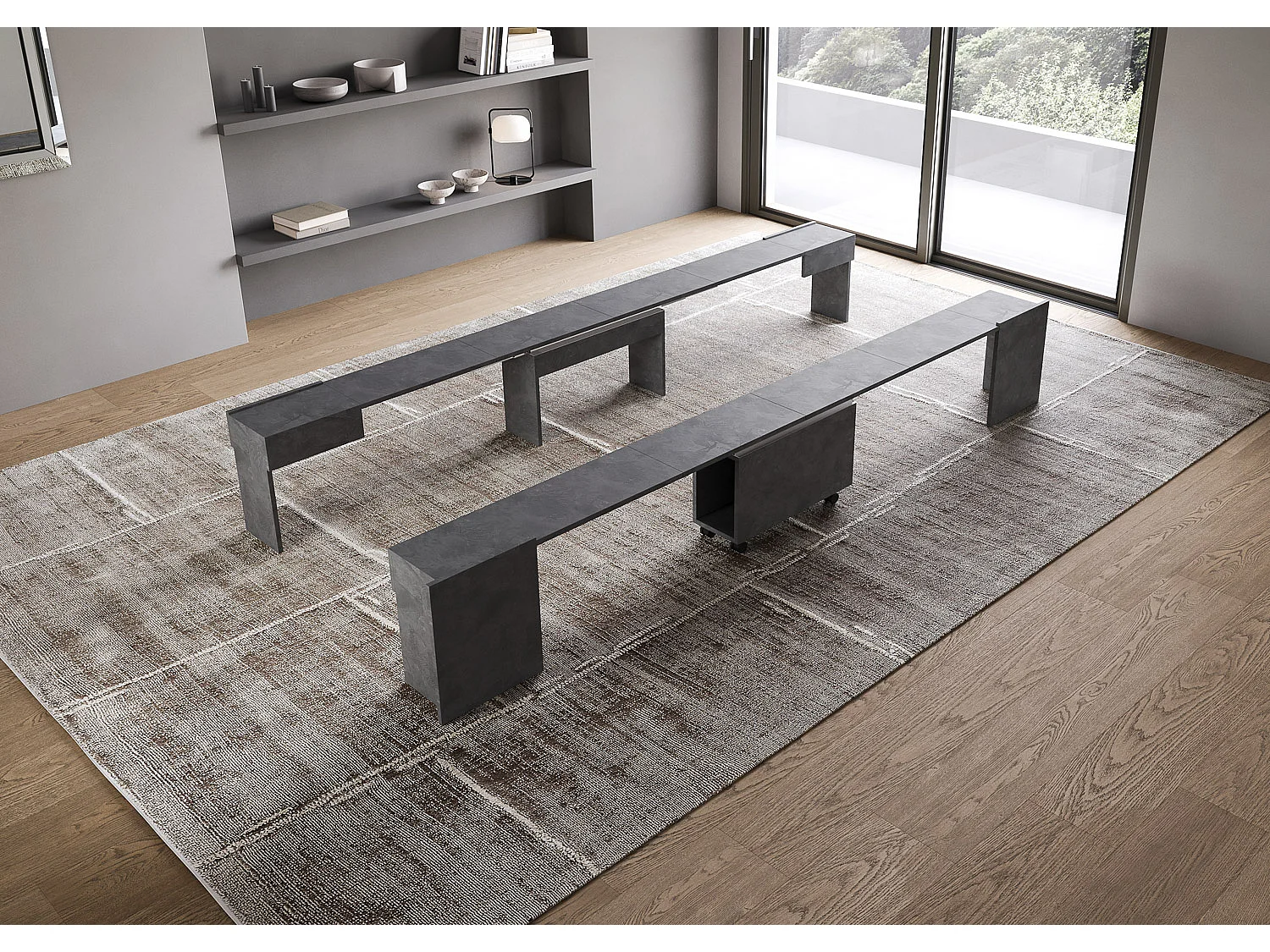 Untere und obere ausziehbare Bänke 72x26/300 cm Evolve Antracite Spatolato