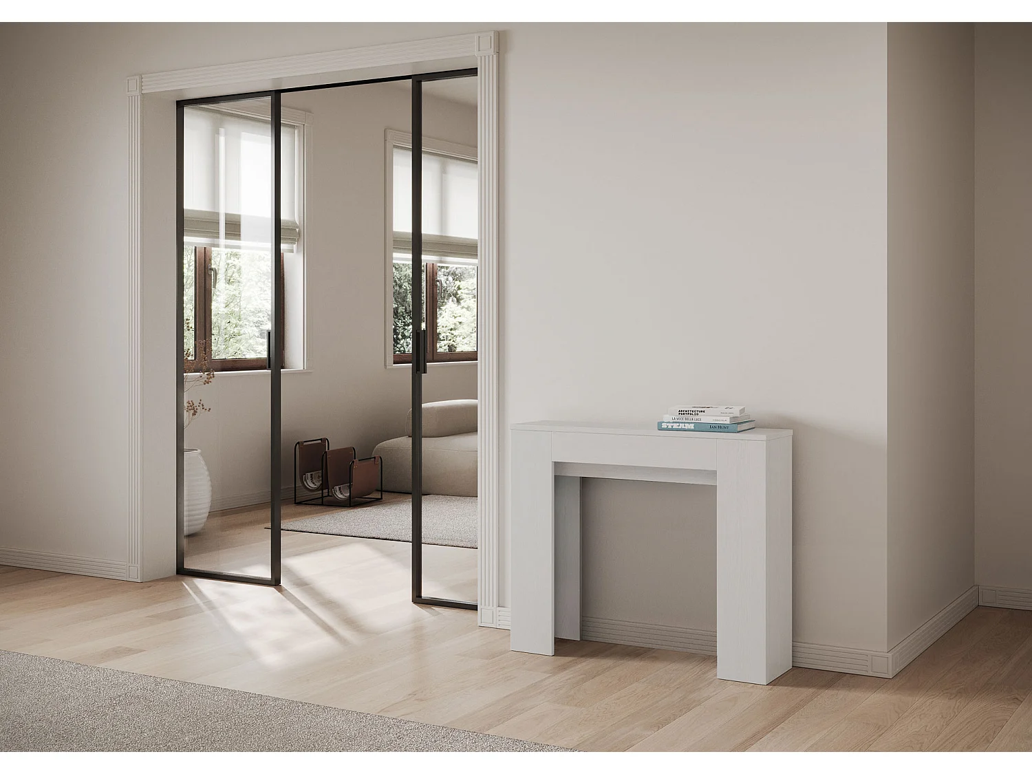 Consola extensible 90x25/181 cm Slick fresno blanco