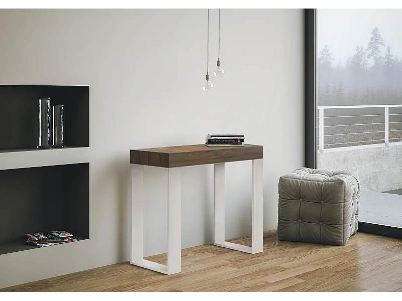 Console Extensible 90x40/196 cm Tecno Small gris béton pieds blancs