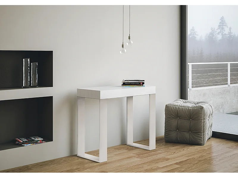Console Extensible 90x40/300 cm Tecno frêne blanc pieds blancs
