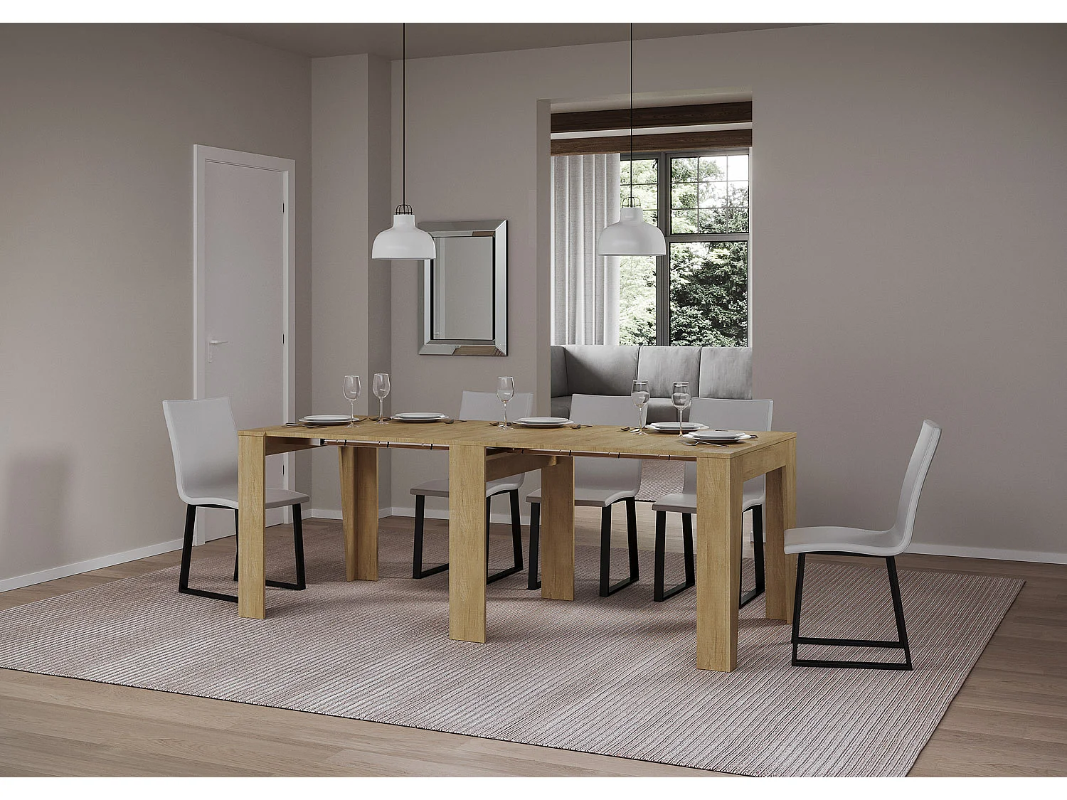 Console Extensible 90x25/211 cm Anea chêne nature rallonges internes