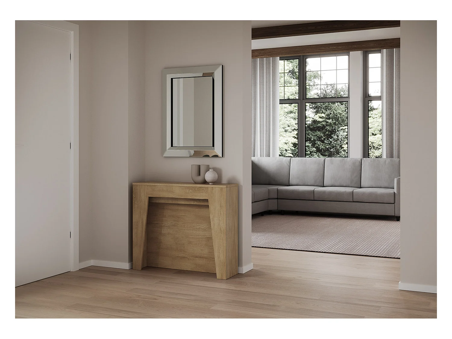 Console Extensible 90x25/211 cm Anea Chêne Nature rallonges internes