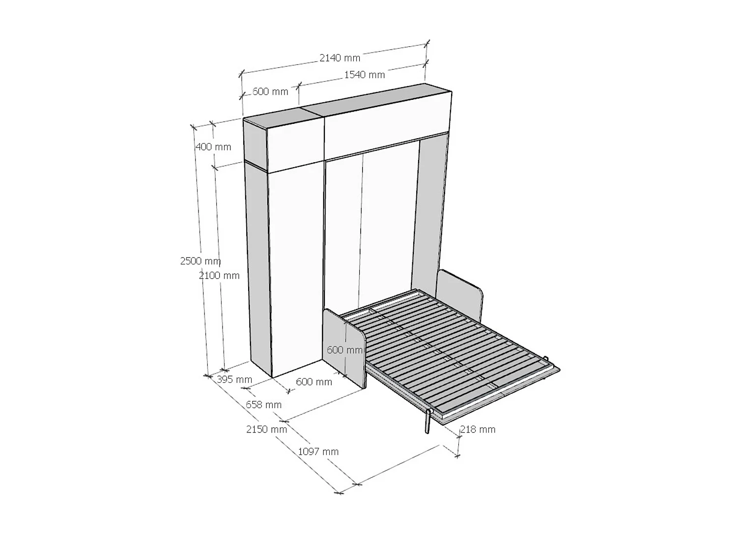 Bed 140 Sofa Kentaro Aswit met kolom - hangend wandmeubel - wandmeubel boven kolom