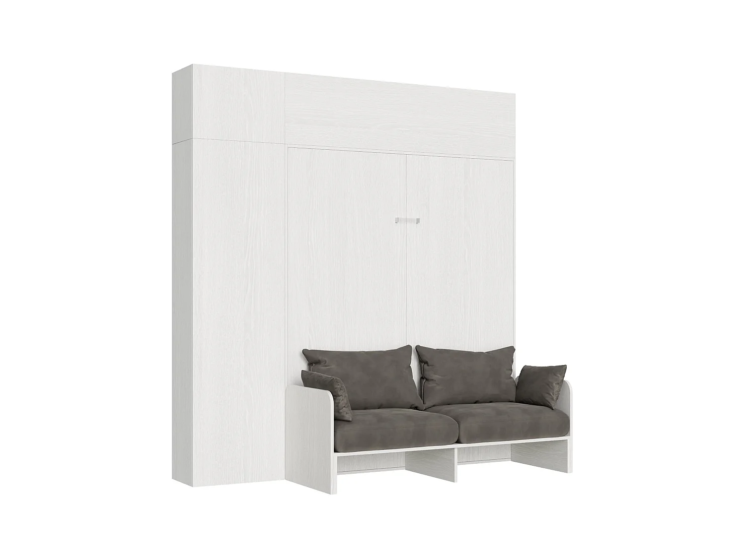 Lit double Sofà Kentaro Frêne Blanc avec colonne meuble haut meuble au dessus de la colonne