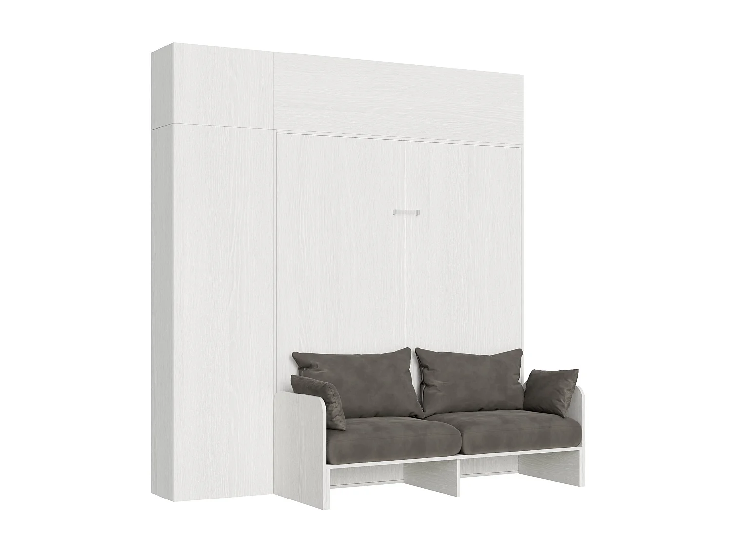 Lit double Sofà Kentaro Frêne Blanc avec colonne meuble haut meuble au dessus de la colonne