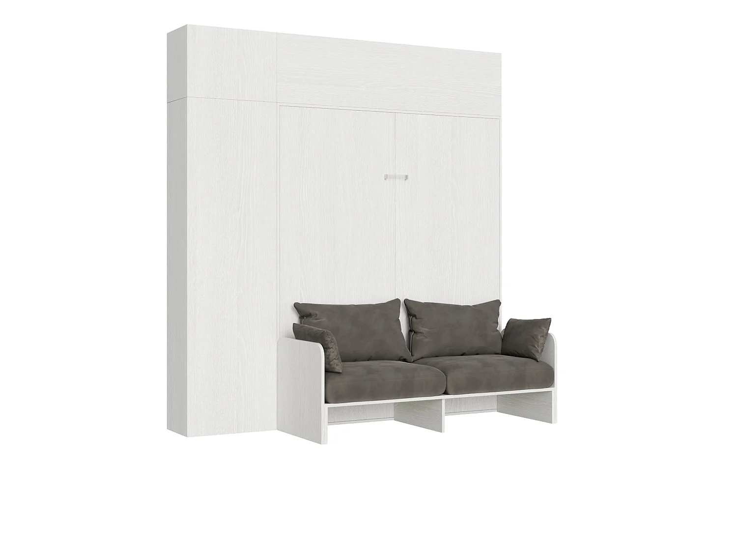 Lit double Sofà Kentaro Frêne Blanc avec colonne meuble haut meuble au dessus de la colonne