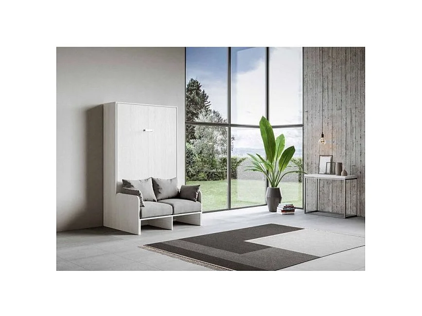 Lit escamotable vertical blanc avec canapé tissu Bounto 140x190 de tissu-Canapé 41