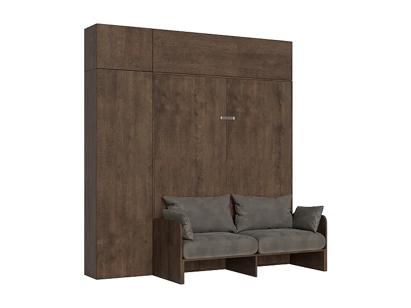 Itamoby -  Sofà Kentaro Noce Doppelbett mit Säule – Oberlichtschrank – Schrankwand über Säule Klappbett