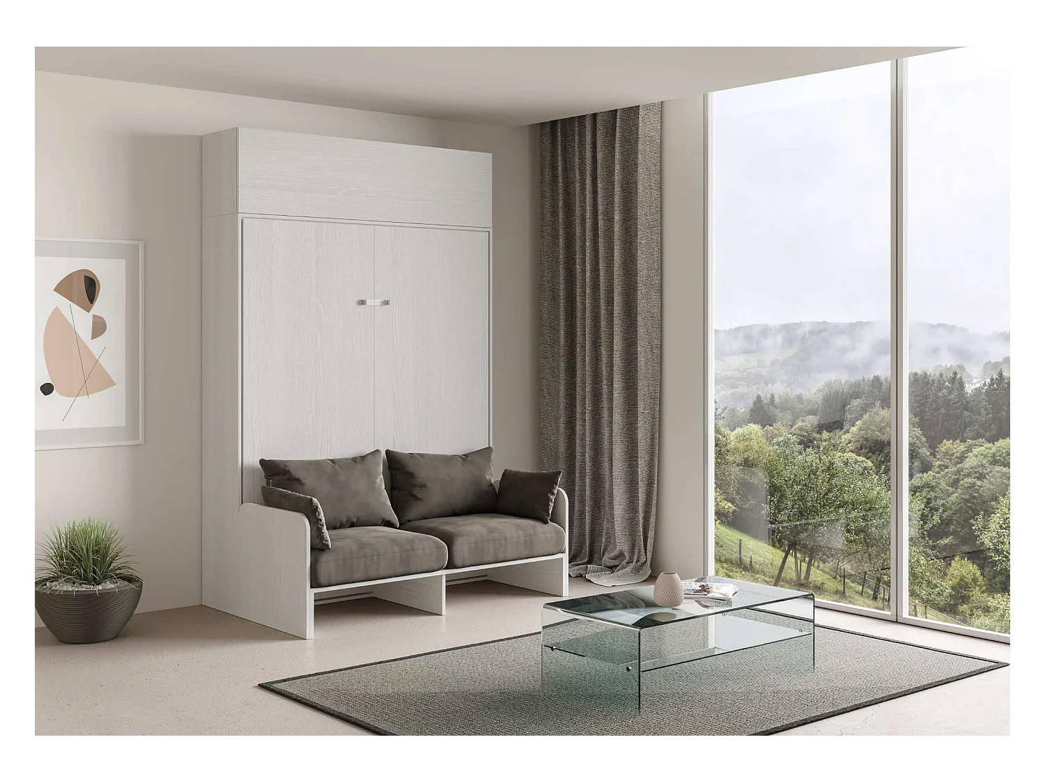 Doppelbett Sofà Kentaro Esche weiß mit Oberlichtschrank Klappbett