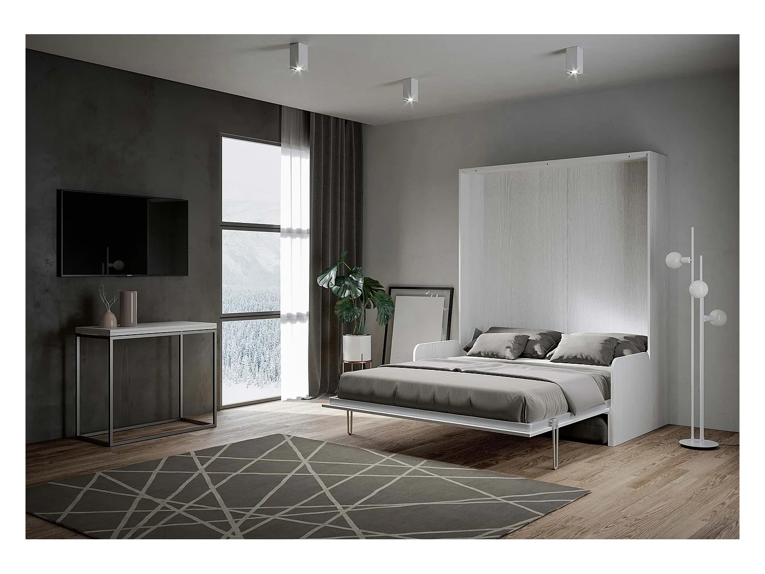 Sofá cama doble Kentaro vertical plegable blanco ceniza