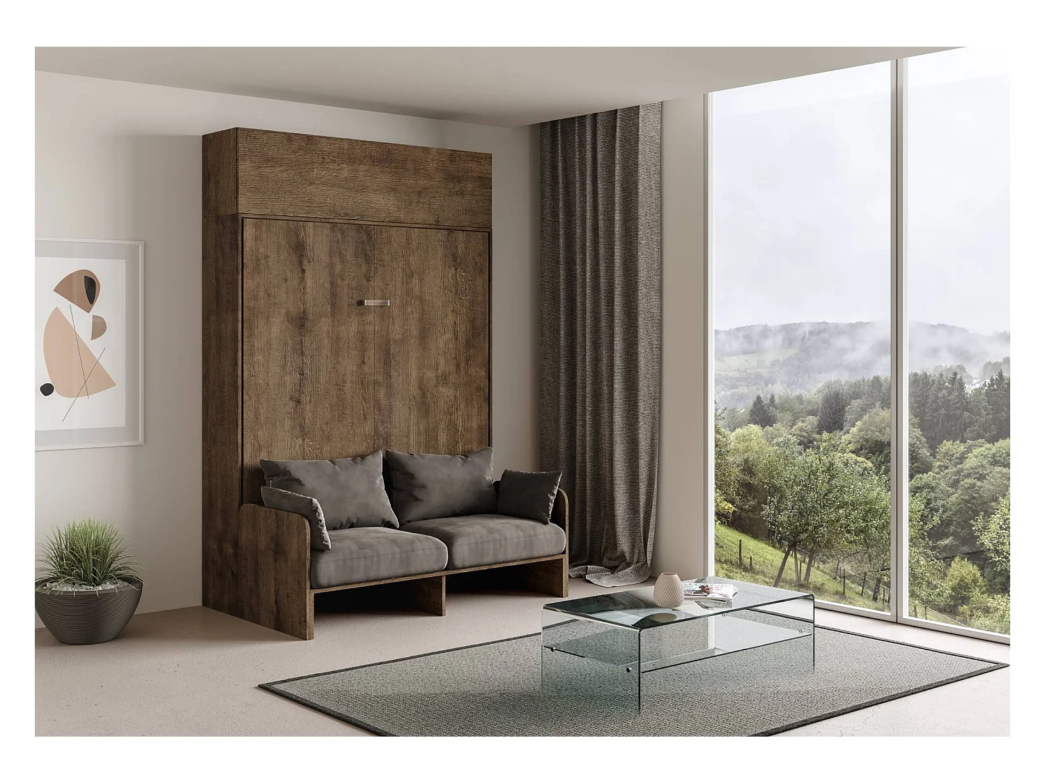 Sofà Kentaro Noce Doppelbett mit Oberlichtschrank Klappbett