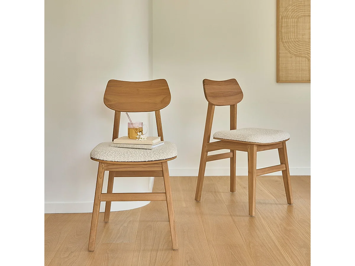 Set di 2 sedie in teak massello seduta bouclette