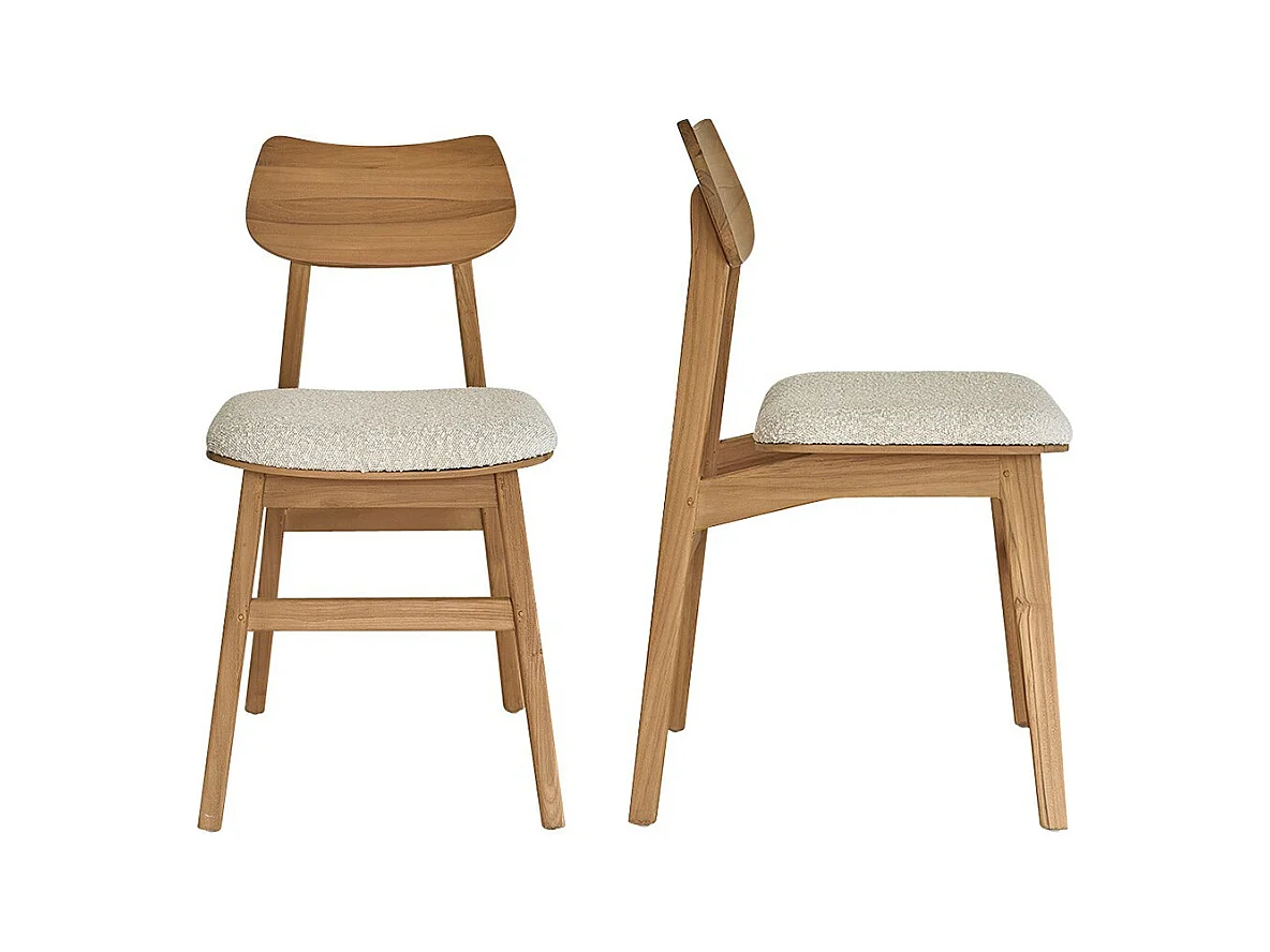 Lot de 2 chaises en teck massif assise bouclette