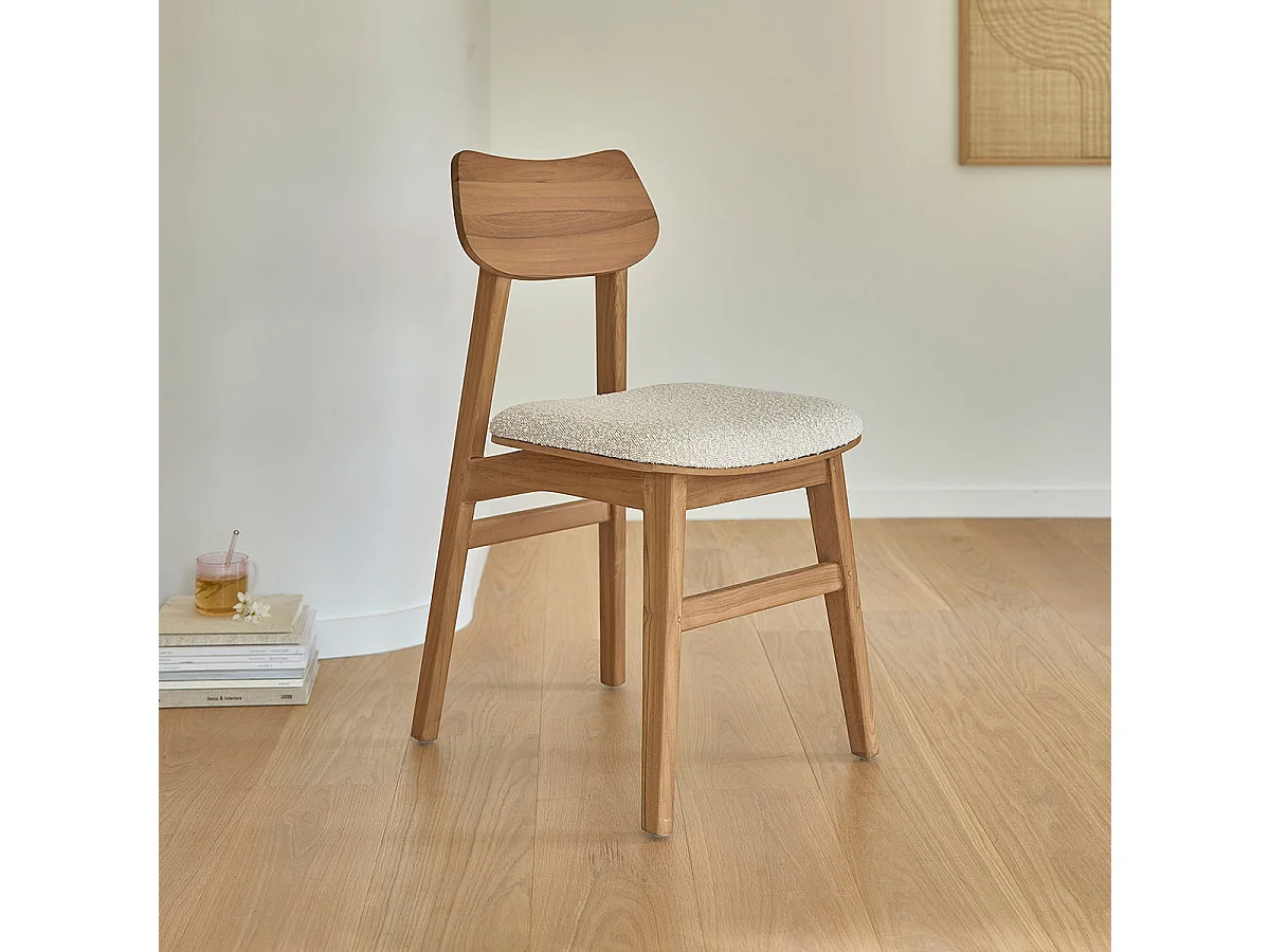 Lot de 2 chaises en teck massif assise bouclette