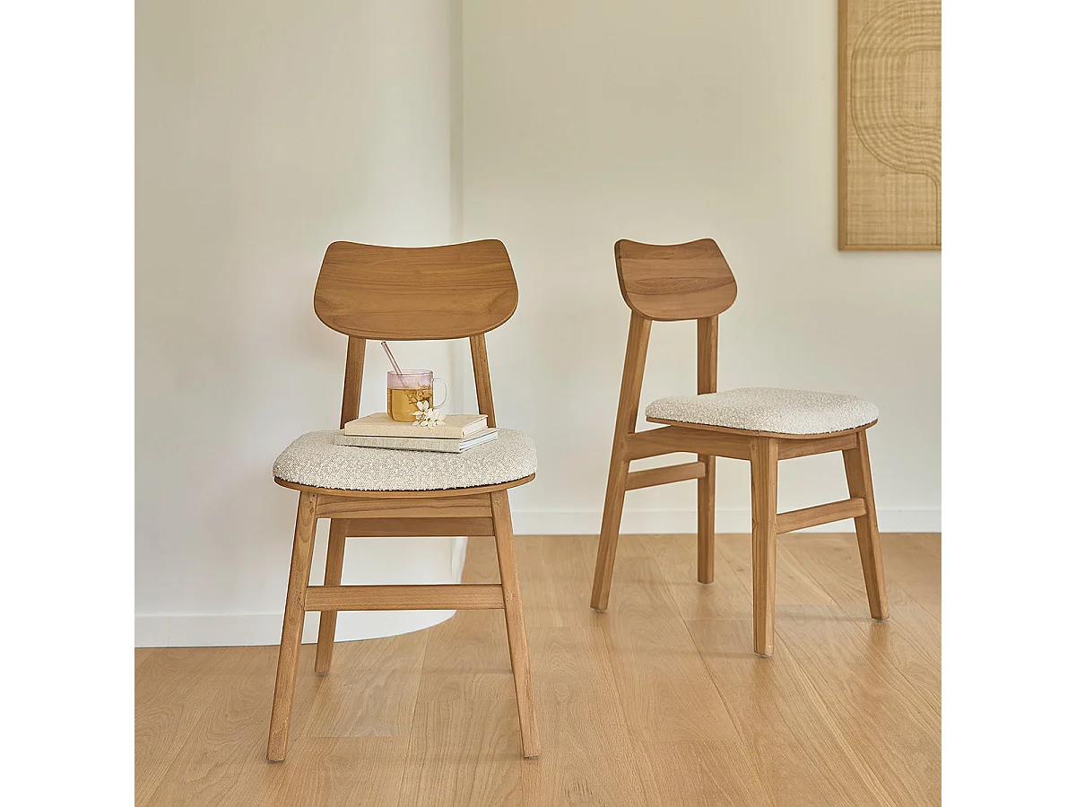 Sedia in teak massello con seduta bouclé