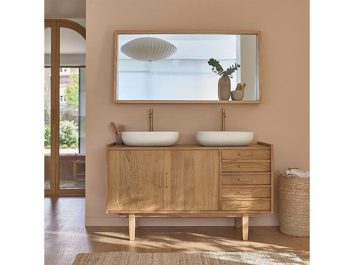 Panca da giardino in teak massello e corda beige