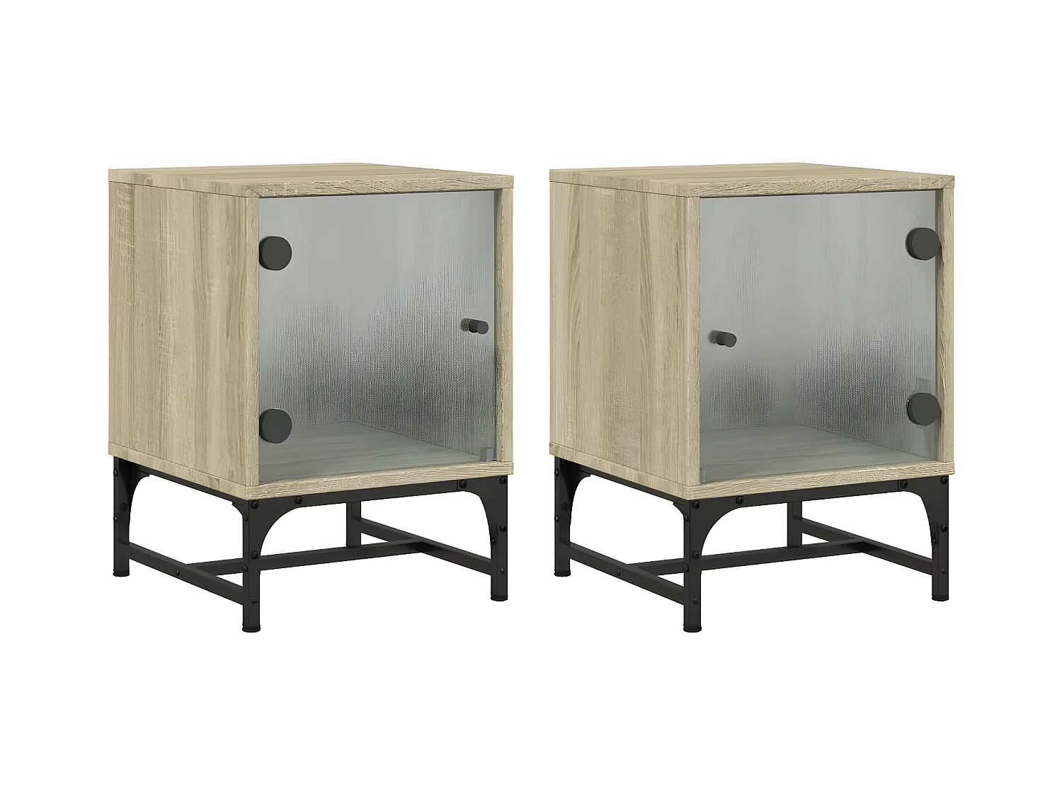 Lot de 2 Tables de chevet et portes vitrées chêne sonoma 35x37x50cm GHR38913