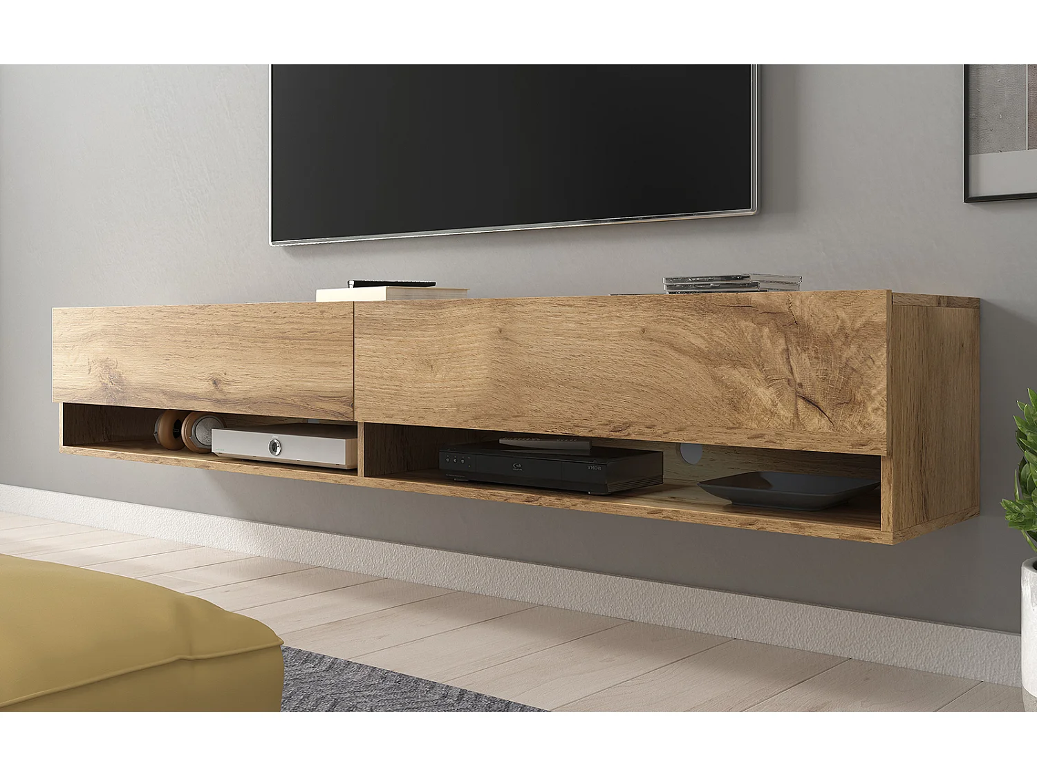 Meuble TV - 180 cm - chêne wotan - sans LED - WANDER