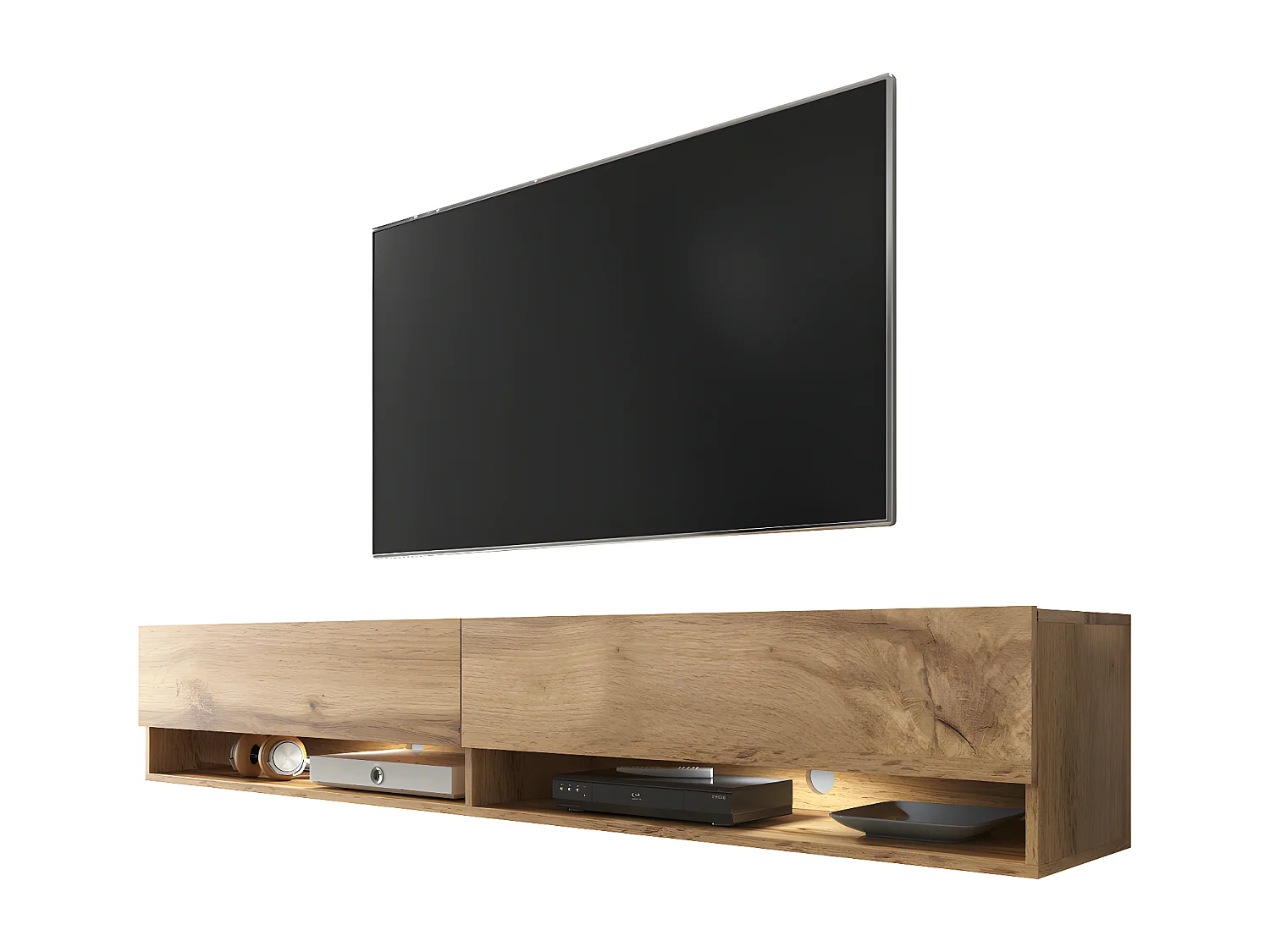 Meuble TV - 180 cm - chêne wotan - avec LED - WANDER