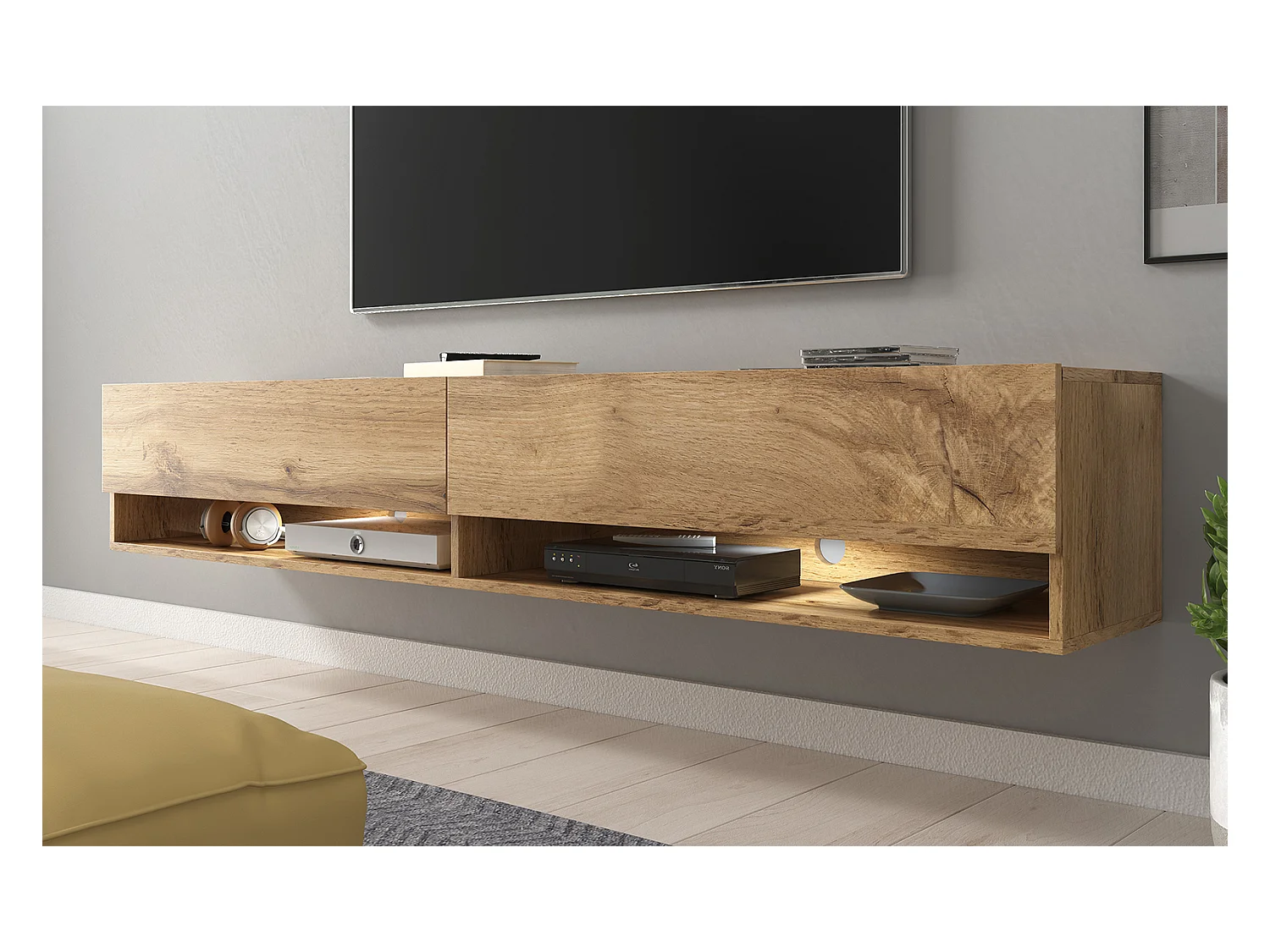 Meuble TV - 180 cm - chêne wotan - avec LED - WANDER