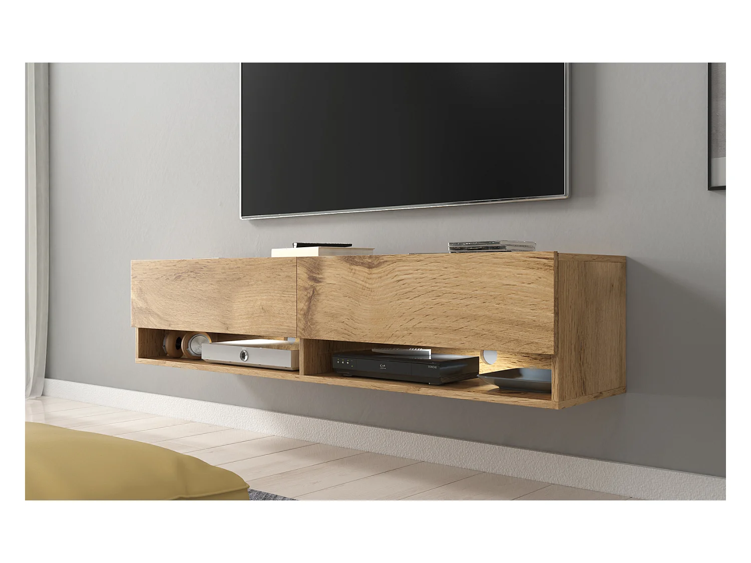 Mueble TV - 140 cm - roble wotan - con LED - WANDER