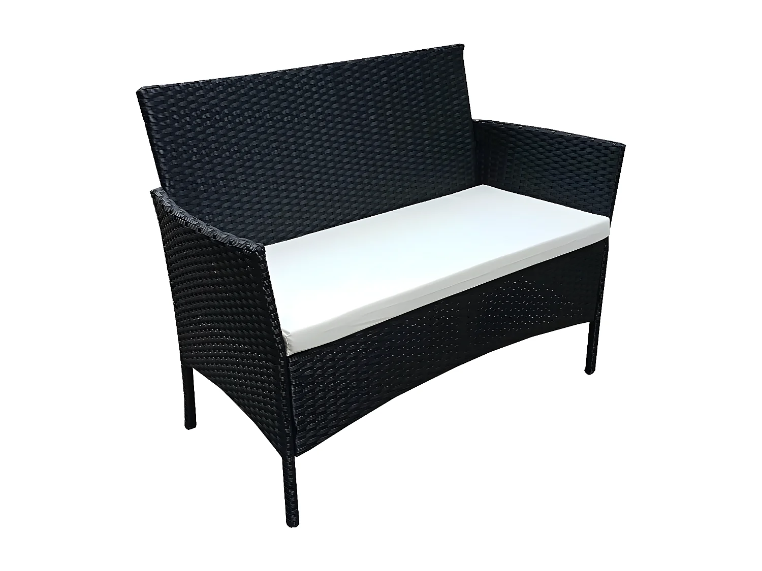 Conjunto de jardim "Toronto" em resina trançada preta de 4 lugares com mesa de vidro