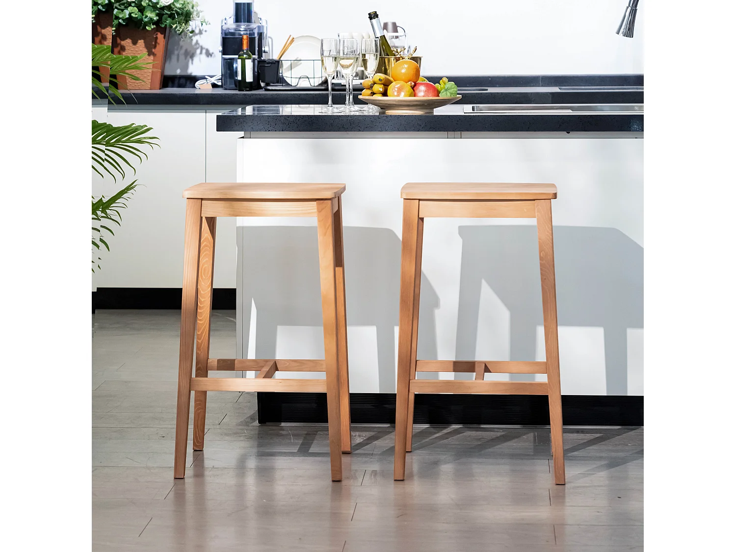 Lot de 2 tabourets de bar bois nature H73 RORIC TALL
