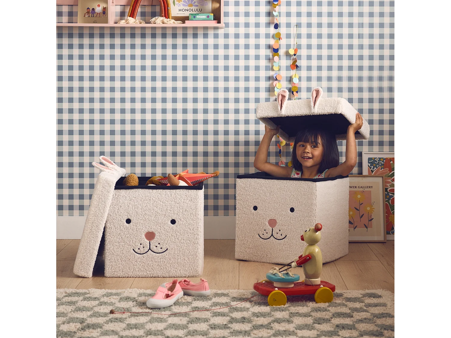 Taburete infantil plegable con conejito, set de 2 blanco