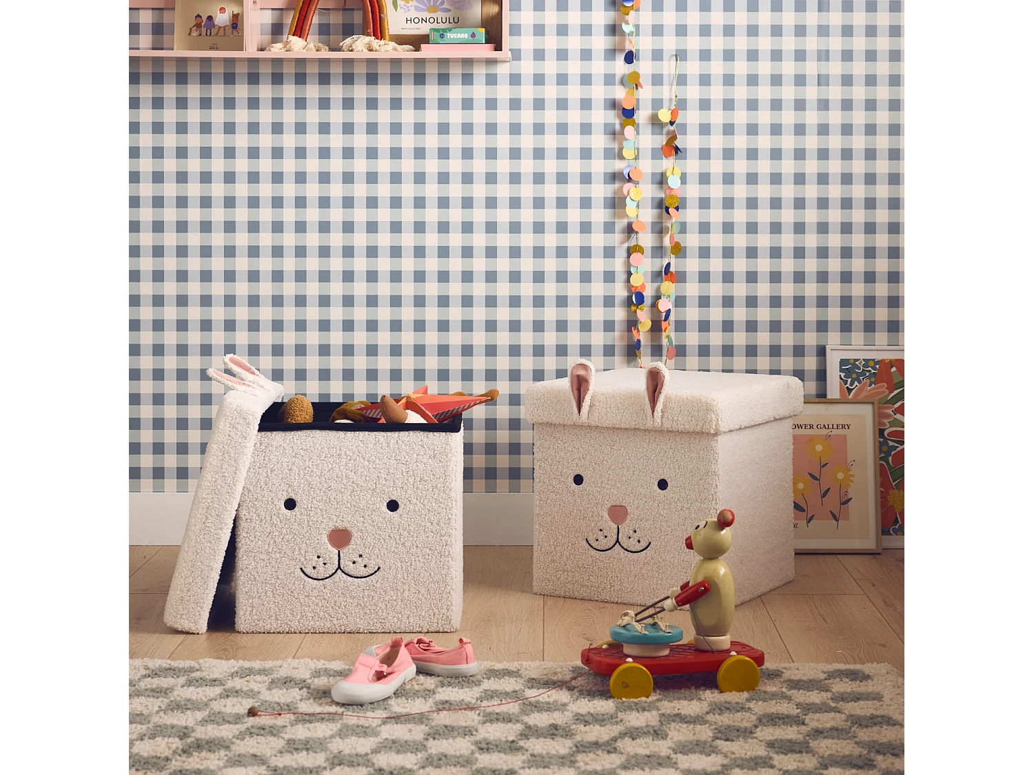 Taburete infantil plegable con conejito, set de 2 blanco