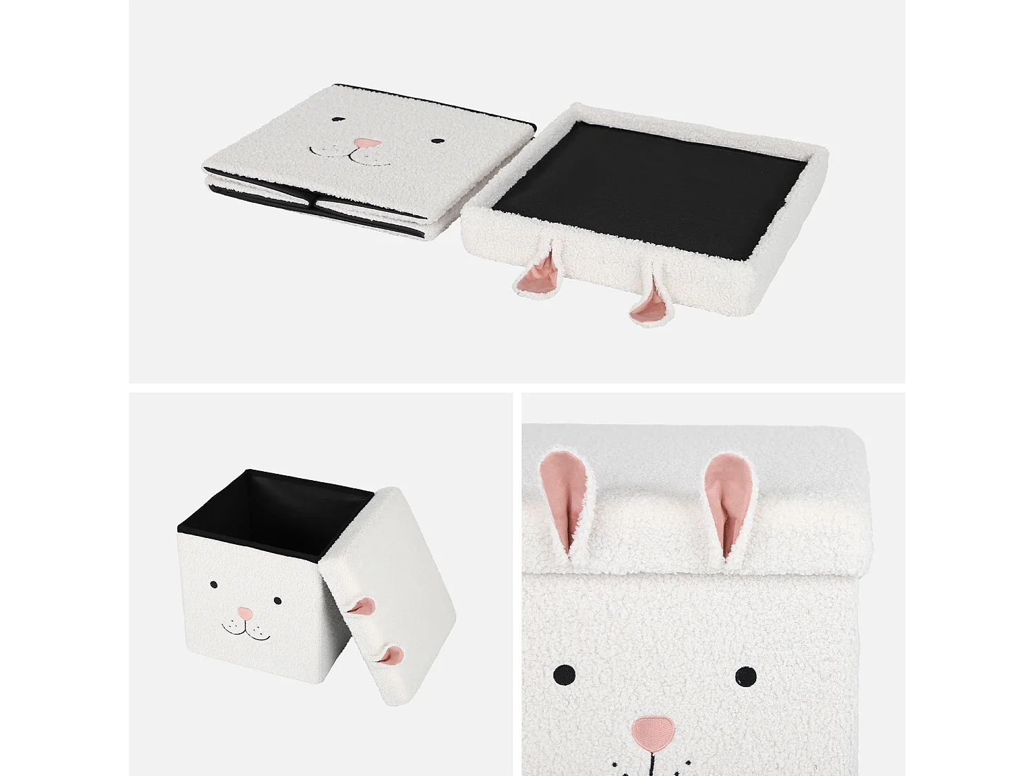 Taburete infantil plegable con conejito, set de 2 blanco